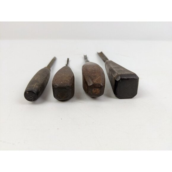 Vintage Buck Brothers Tools Wood Carving Chisel Set Of 4 Wood Handle - Picture 4 of 8